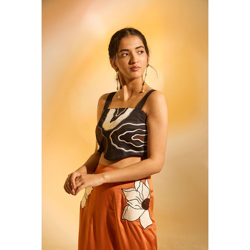 AN'ERA BY ASMITA VERMA Orange Aurelia Crop Top with Skirt (Set of 2)