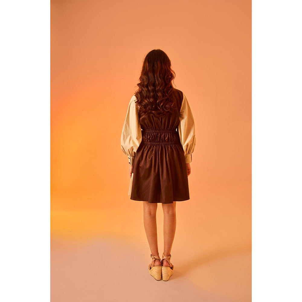 AN'ERA BY ASMITA VERMA Brown Colo Block Camelia Mini Dress
