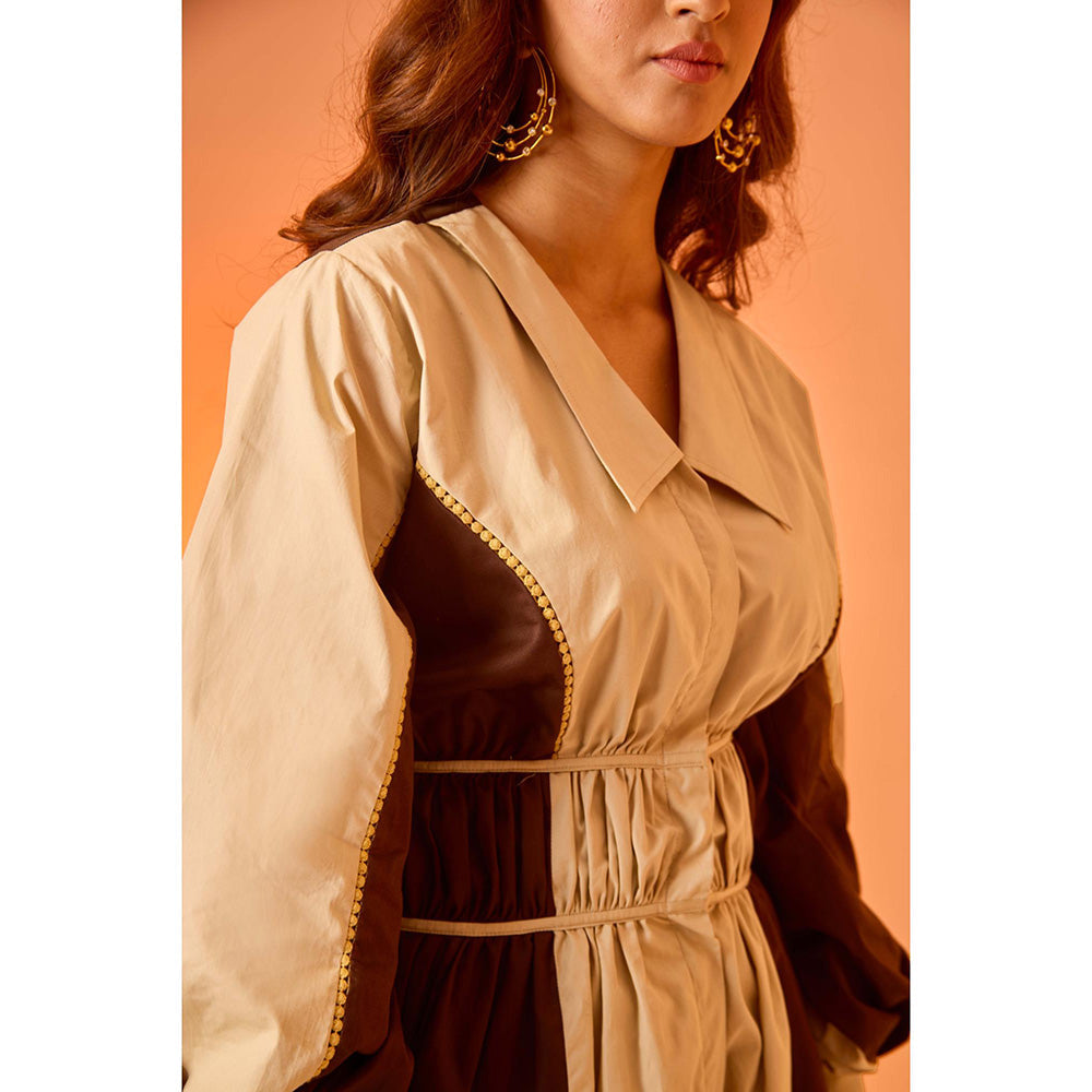 AN'ERA BY ASMITA VERMA Brown Colo Block Camelia Mini Dress