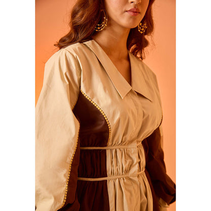 AN'ERA BY ASMITA VERMA Brown Colo Block Camelia Mini Dress