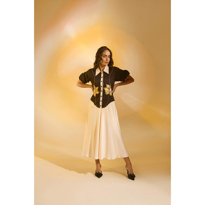 AN'ERA BY ASMITA VERMA Black Colo Block Horizon Midi Dress