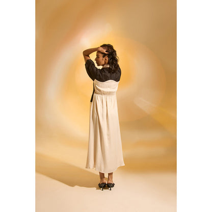 AN'ERA BY ASMITA VERMA Black Colo Block Horizon Midi Dress