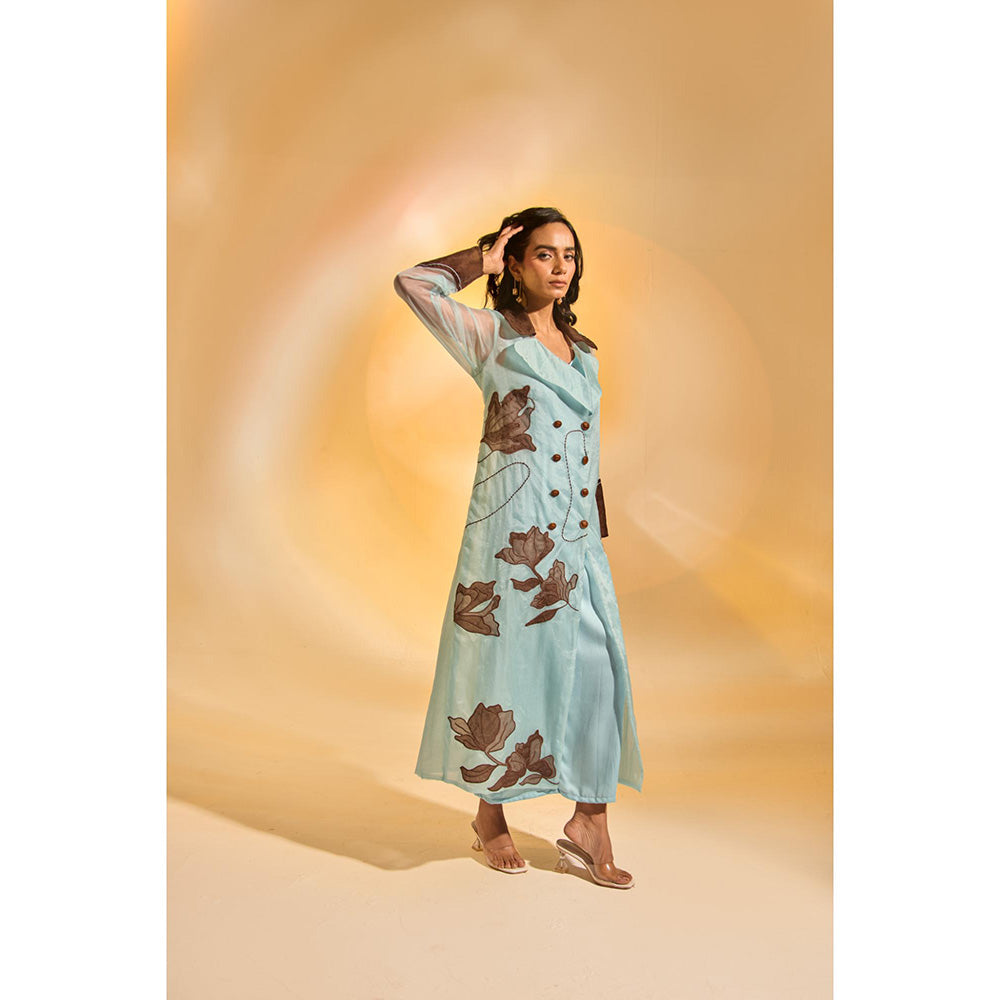 AN'ERA BY ASMITA VERMA Aqua Embroidered Maxi Dress