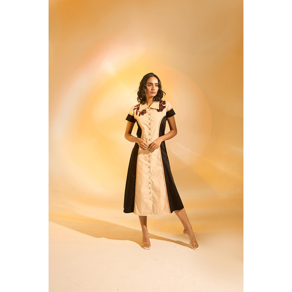 AN'ERA BY ASMITA VERMA Brown Colo Block Lia Midi Dress