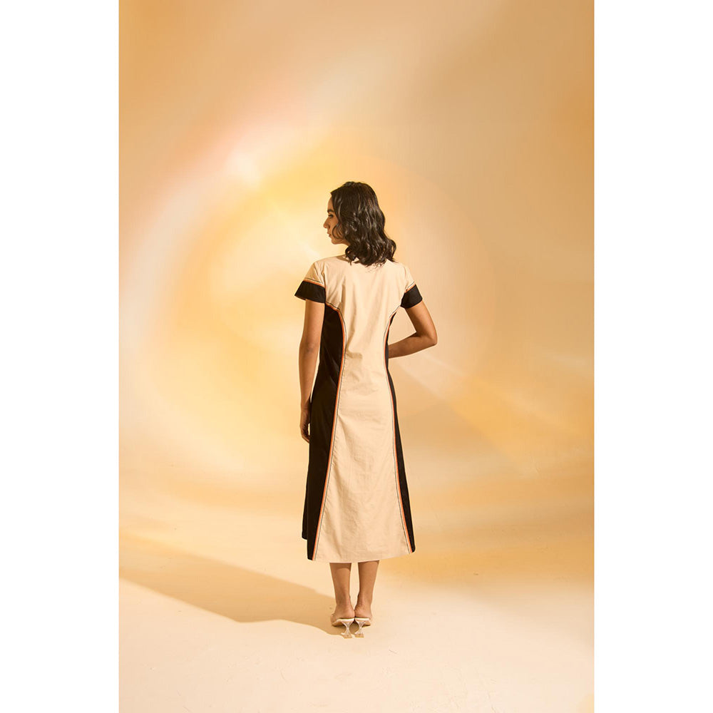 AN'ERA BY ASMITA VERMA Brown Colo Block Lia Midi Dress