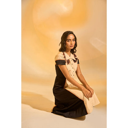 AN'ERA BY ASMITA VERMA Brown Colo Block Lia Midi Dress