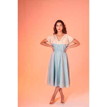 AN'ERA BY ASMITA VERMA Aqua Embroidered Dalia Midi Dress