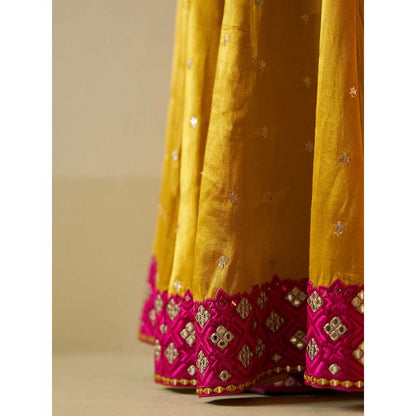 ANGAD SINGH Mustard Satin Silk Sharara with Kurti & Dupatta (Set of 3)