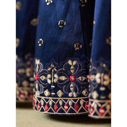 ANGAD SINGH Mid Night Blue Satin Silk Sharara with Kurti & Dupatta (Set of 3)