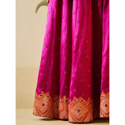 ANGAD SINGH Crimson Satin Silk Sharara with Kurti & Dupatta (Set of 3)