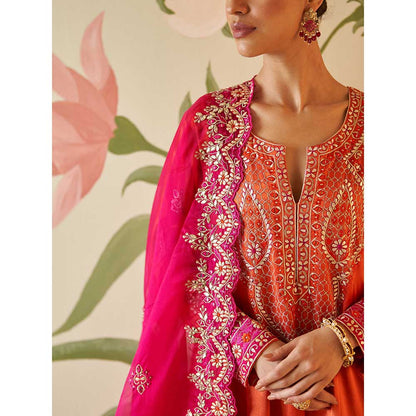 ANGAD SINGH Orange Satin Silk Anarkali Kurta with Pant & Dupatta (Set of 3)