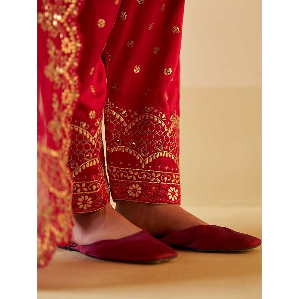 ANGAD SINGH Orange Satin Silk Anarkali Kurta with Pant & Dupatta (Set of 3)