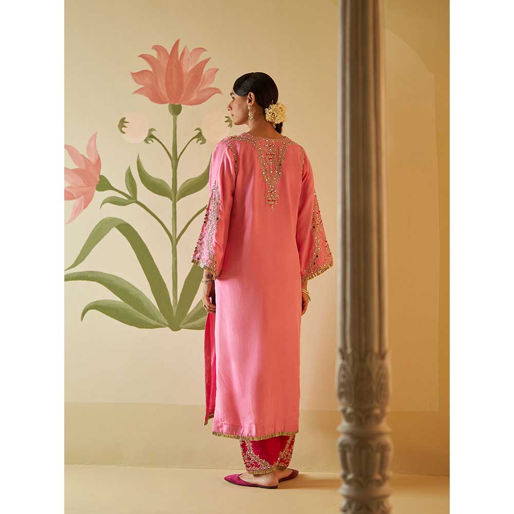 ANGAD SINGH Pink Silk Kurta with Pant (Set of 2)