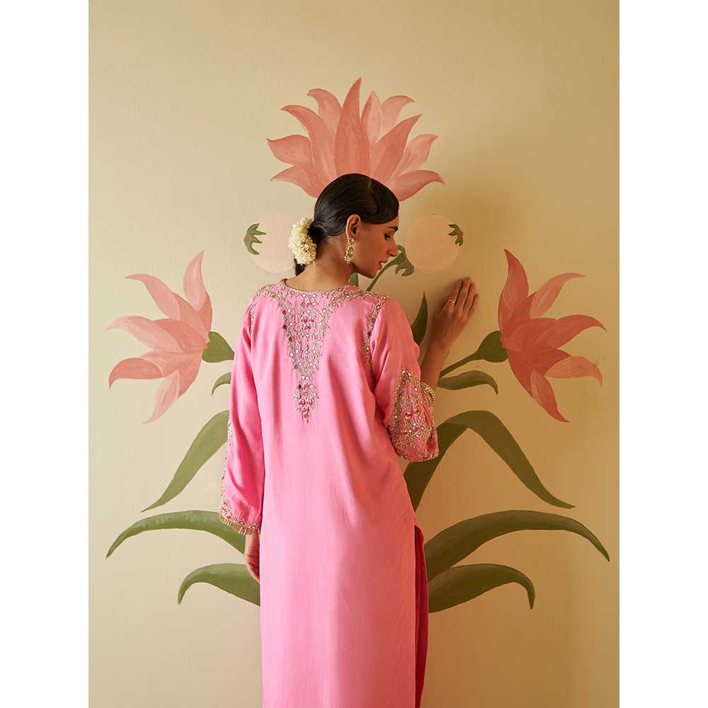ANGAD SINGH Pink Silk Kurta with Pant (Set of 2)