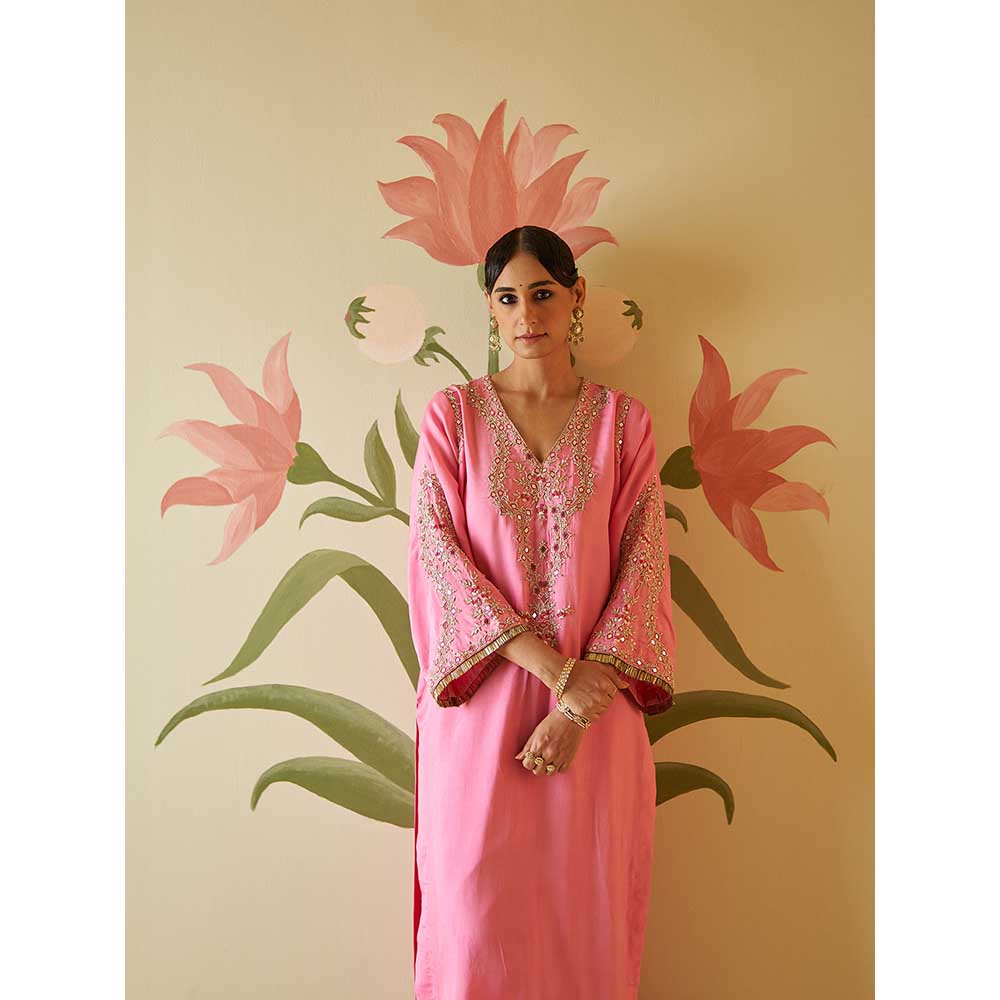 ANGAD SINGH Pink Silk Kurta with Pant (Set of 2)