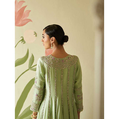 ANGAD SINGH Mint Green Chanderi Silk Anarkali Kurta with Pant & Dupatta (Set of 3)