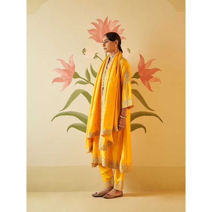 ANGAD SINGH Yellow Chanderi Silk Kurta with Pant & Dupatta (Set of 3)