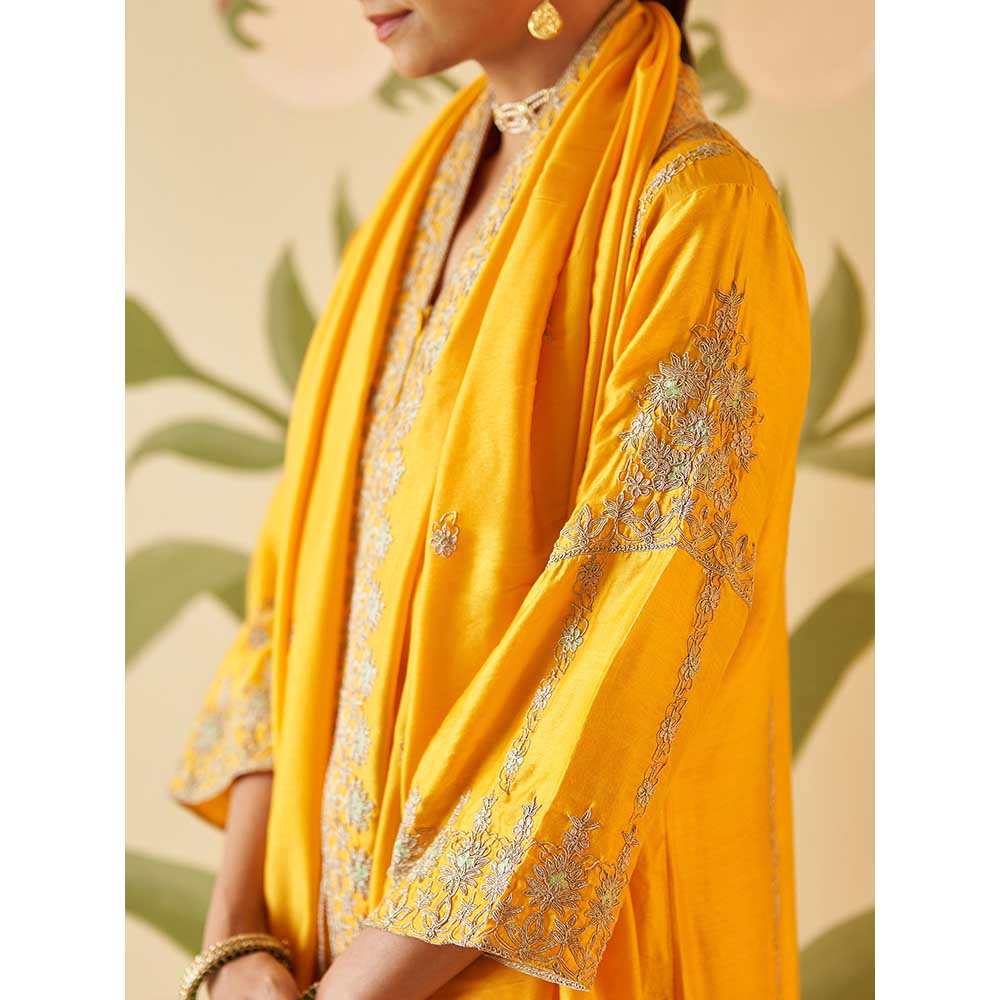 ANGAD SINGH Yellow Chanderi Silk Kurta with Pant & Dupatta (Set of 3)