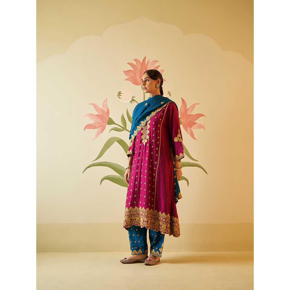 ANGAD SINGH Pink Chanderi Silk Kurta with Pant & Dupatta (Set of 3)