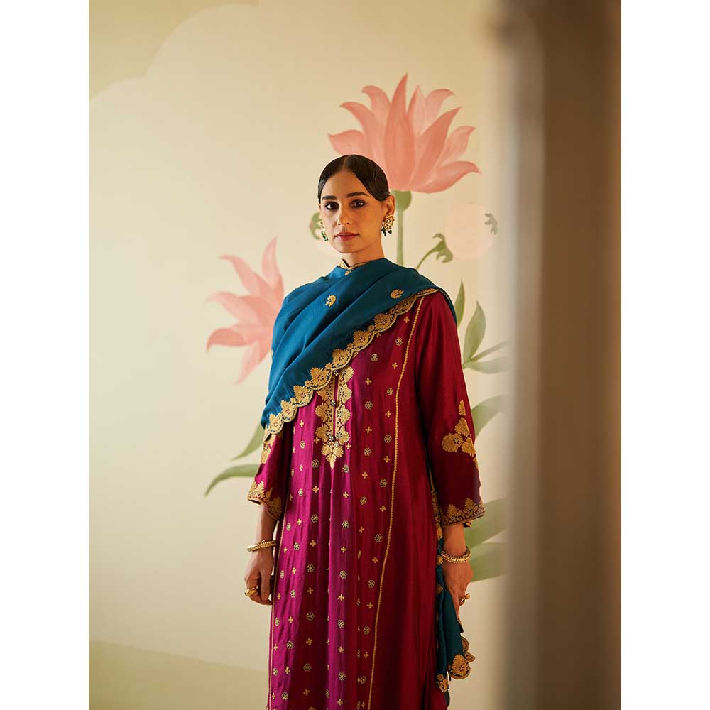 ANGAD SINGH Pink Chanderi Silk Kurta with Pant & Dupatta (Set of 3)