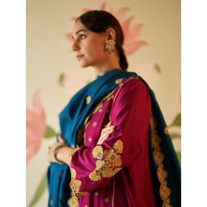 ANGAD SINGH Pink Chanderi Silk Kurta with Pant & Dupatta (Set of 3)