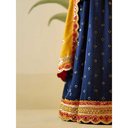 ANGAD SINGH Navy Blue Satin Sharara with Kurti & Dupatta (Set of 3)