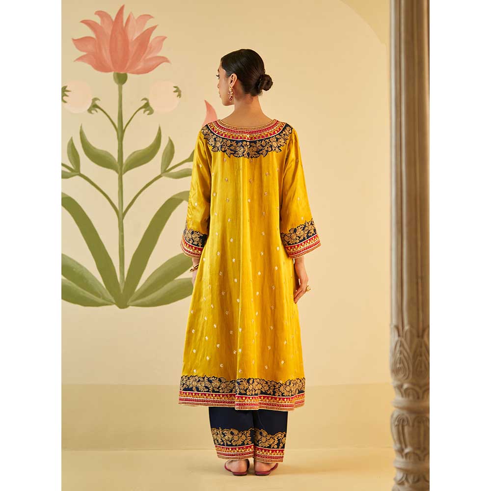 ANGAD SINGH Mustard Satin Kurta with Pant & Dupatta (Set of 3)
