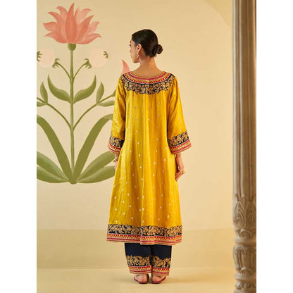 ANGAD SINGH Mustard Satin Kurta with Pant & Dupatta (Set of 3)