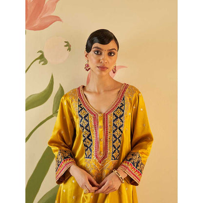 ANGAD SINGH Mustard Satin Kurta with Pant & Dupatta (Set of 3)