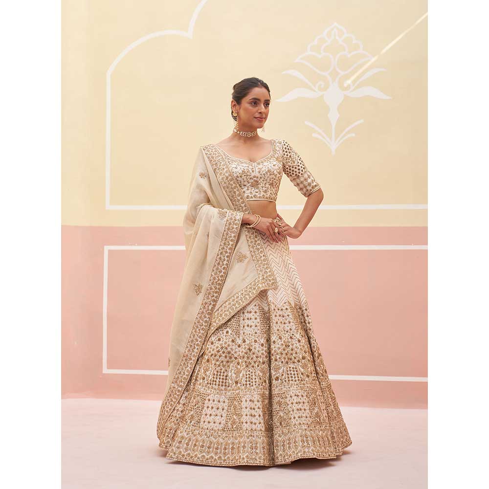 ANGAD SINGH Ivory Raw Silk Lehnga with Blouse & Dupatta (Set of 3)