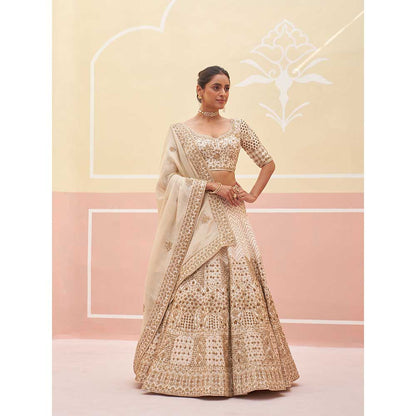 ANGAD SINGH Ivory Raw Silk Lehnga with Blouse & Dupatta (Set of 3)