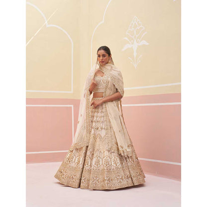 ANGAD SINGH Ivory Raw Silk Lehnga with Blouse & Dupatta (Set of 3)