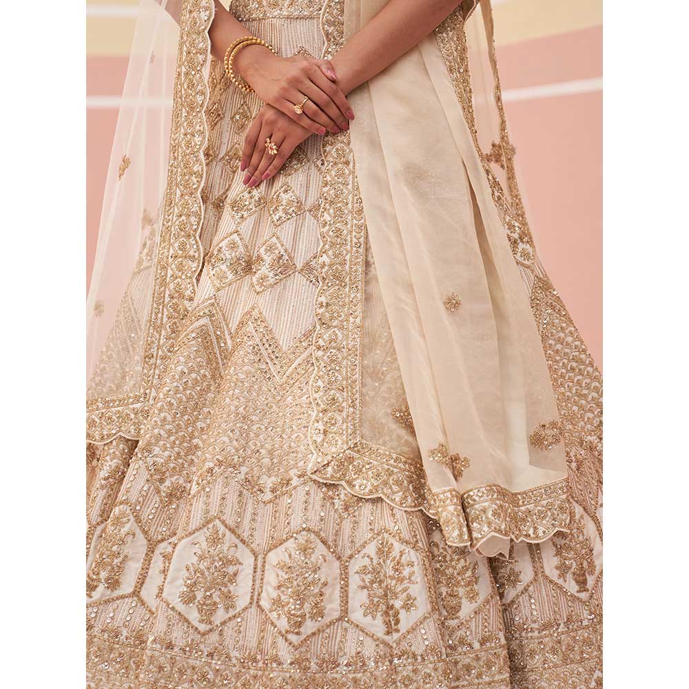 ANGAD SINGH Ivory Raw Silk Lehnga with Blouse & Dupatta (Set of 3)