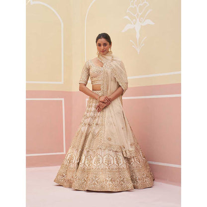 ANGAD SINGH Ivory Raw Silk Lehnga with Blouse & Dupatta (Set of 3)