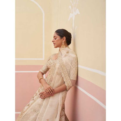 ANGAD SINGH Ivory Raw Silk Lehnga with Blouse & Dupatta (Set of 3)