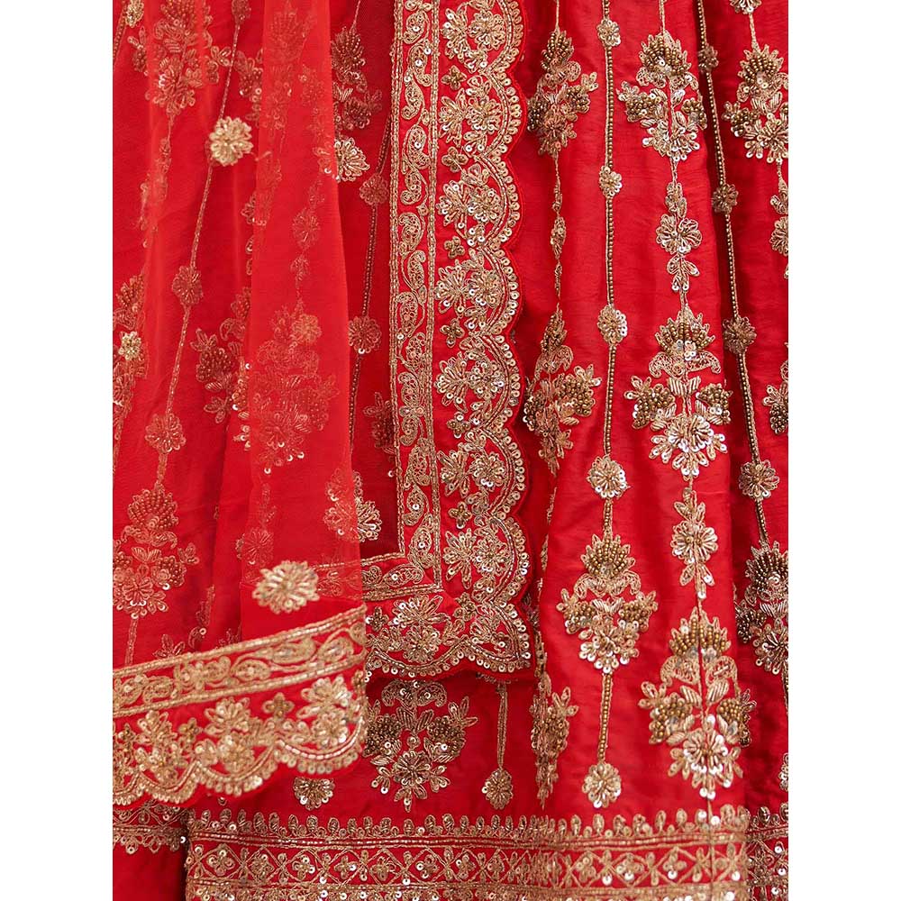 ANGAD SINGH Red Raw Silk Lehnga with Blouse & Dupatta (Set of 3)
