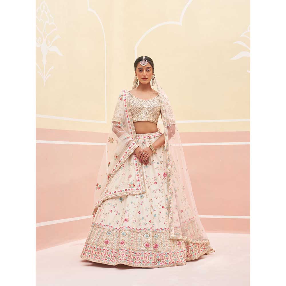 ANGAD SINGH Ivory Raw Silk Lehnga with Blouse & Dupatta (Set of 3)
