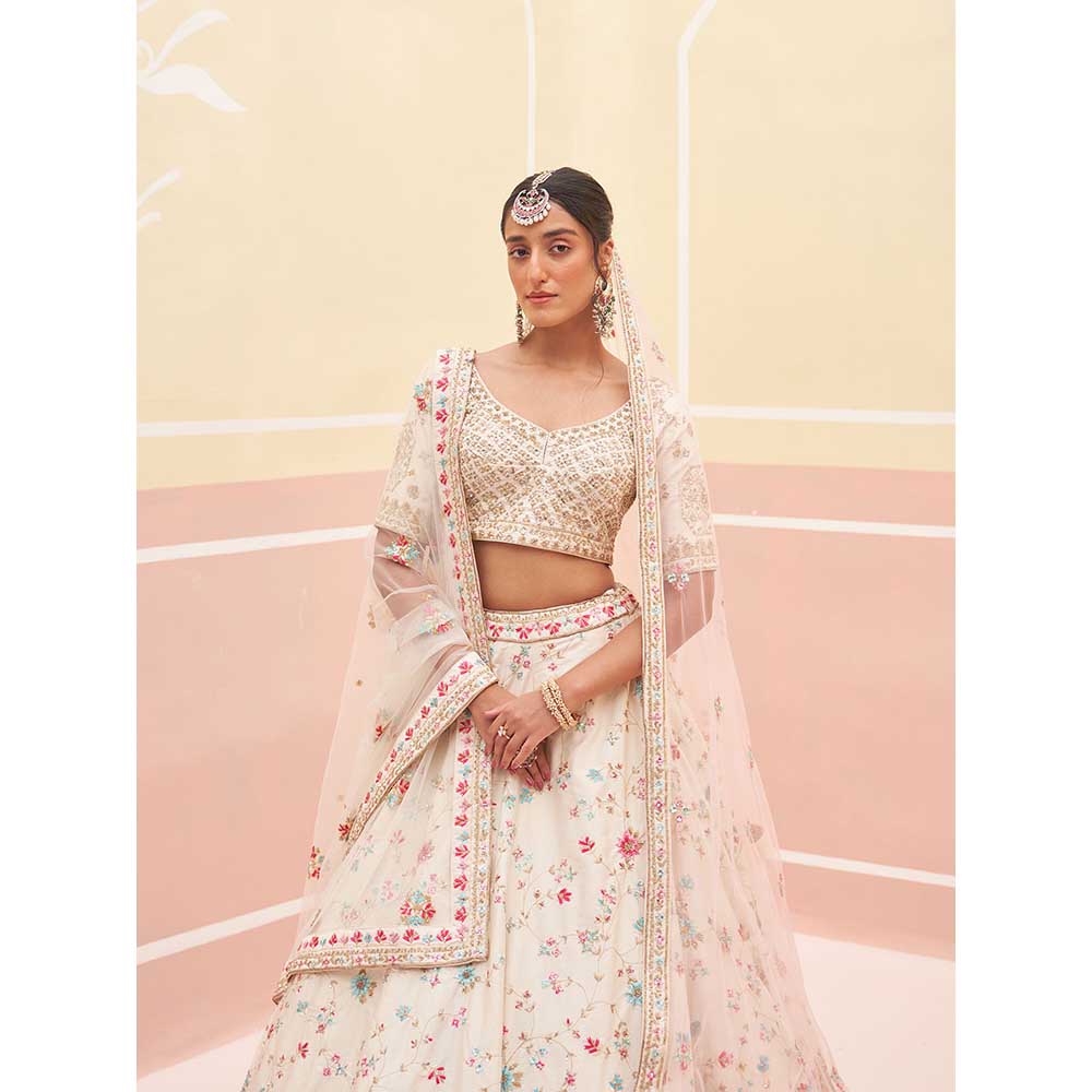 ANGAD SINGH Ivory Raw Silk Lehnga with Blouse & Dupatta (Set of 3)