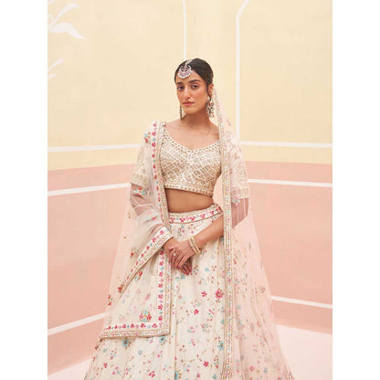 ANGAD SINGH Ivory Raw Silk Lehnga with Blouse & Dupatta (Set of 3)