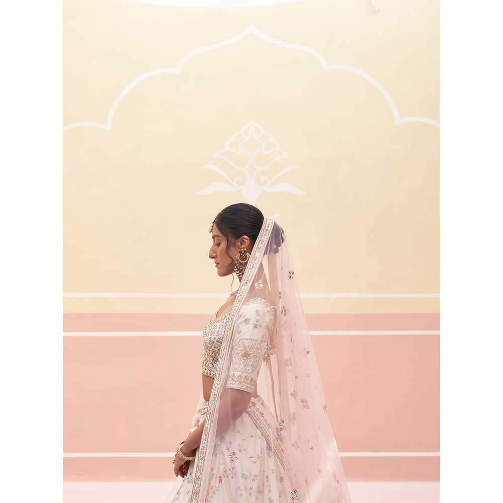 ANGAD SINGH Ivory Raw Silk Lehnga with Blouse & Dupatta (Set of 3)
