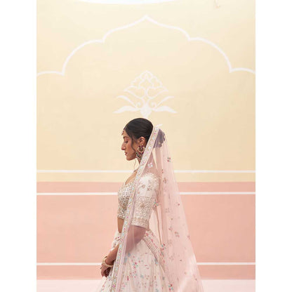 ANGAD SINGH Ivory Raw Silk Lehnga with Blouse & Dupatta (Set of 3)