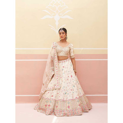 ANGAD SINGH Ivory Raw Silk Lehnga with Blouse & Dupatta (Set of 3)