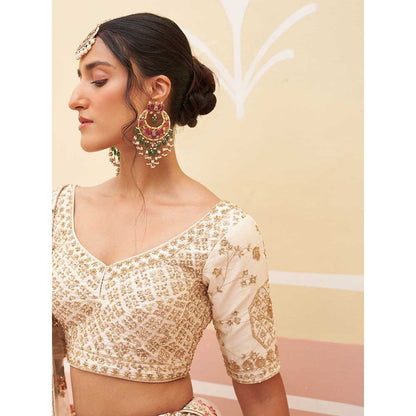 ANGAD SINGH Ivory Raw Silk Lehnga with Blouse & Dupatta (Set of 3)