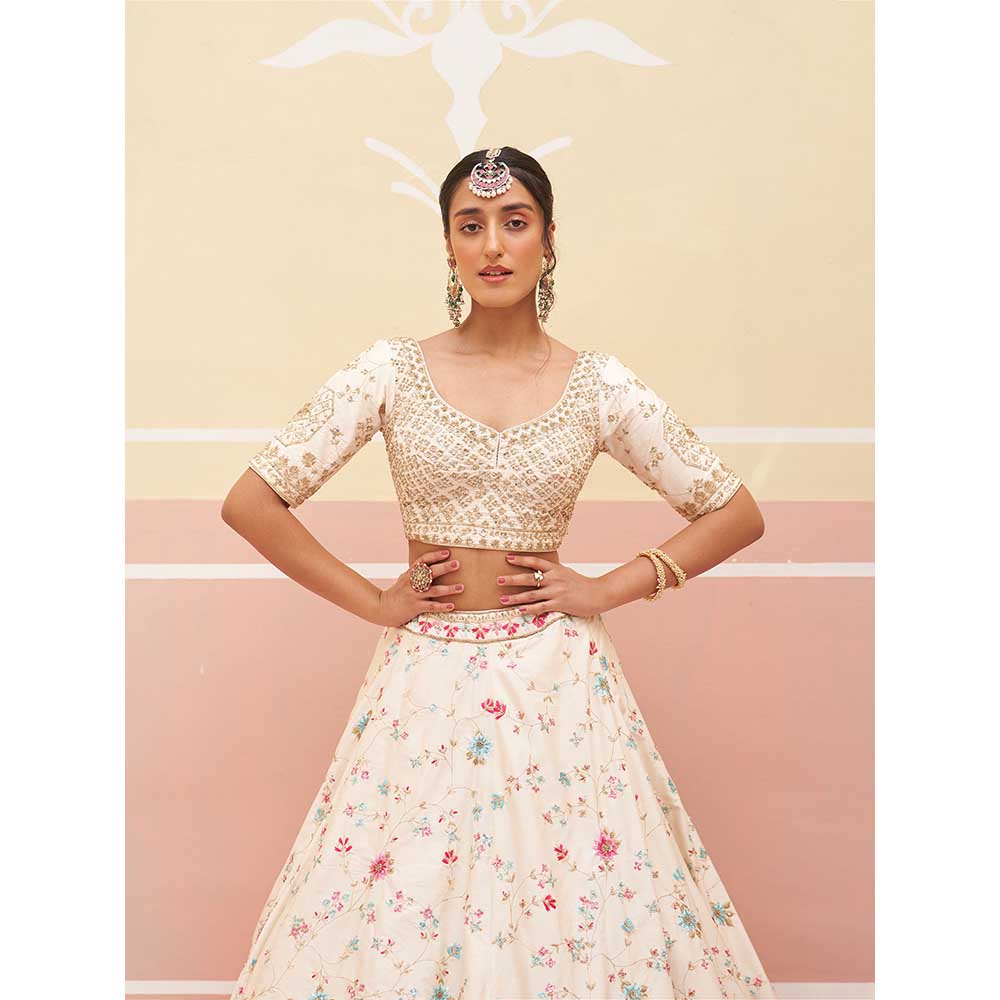 ANGAD SINGH Ivory Raw Silk Lehnga with Blouse & Dupatta (Set of 3)