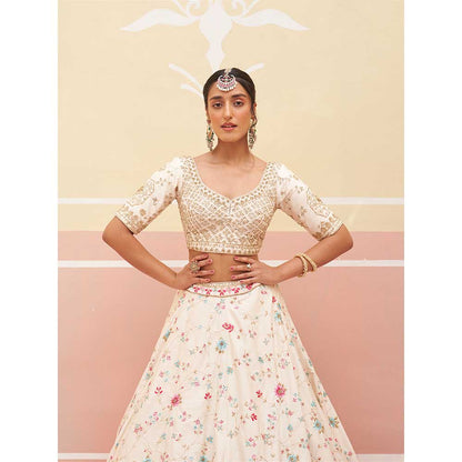 ANGAD SINGH Ivory Raw Silk Lehnga with Blouse & Dupatta (Set of 3)