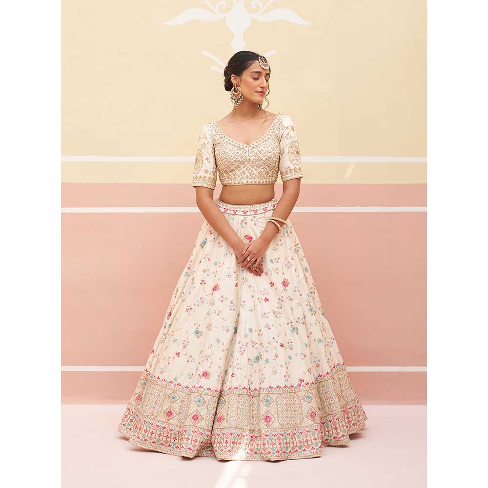 ANGAD SINGH Ivory Raw Silk Lehnga with Blouse & Dupatta (Set of 3)