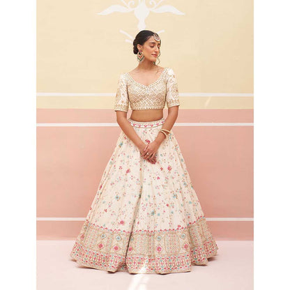 ANGAD SINGH Ivory Raw Silk Lehnga with Blouse & Dupatta (Set of 3)