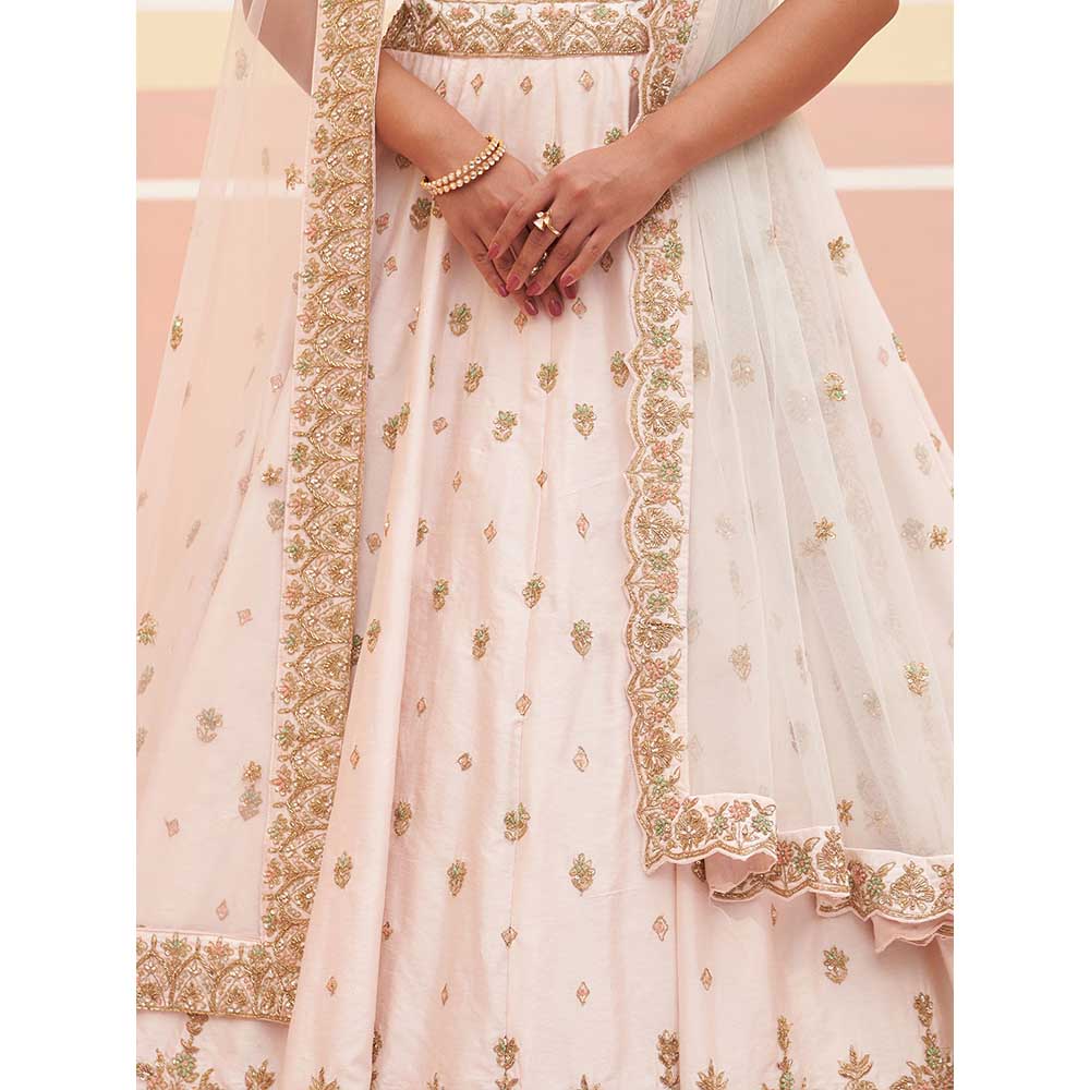 ANGAD SINGH Blush Pink Raw Silk Lehnga with Blouse & Dupatta (Set of 3)