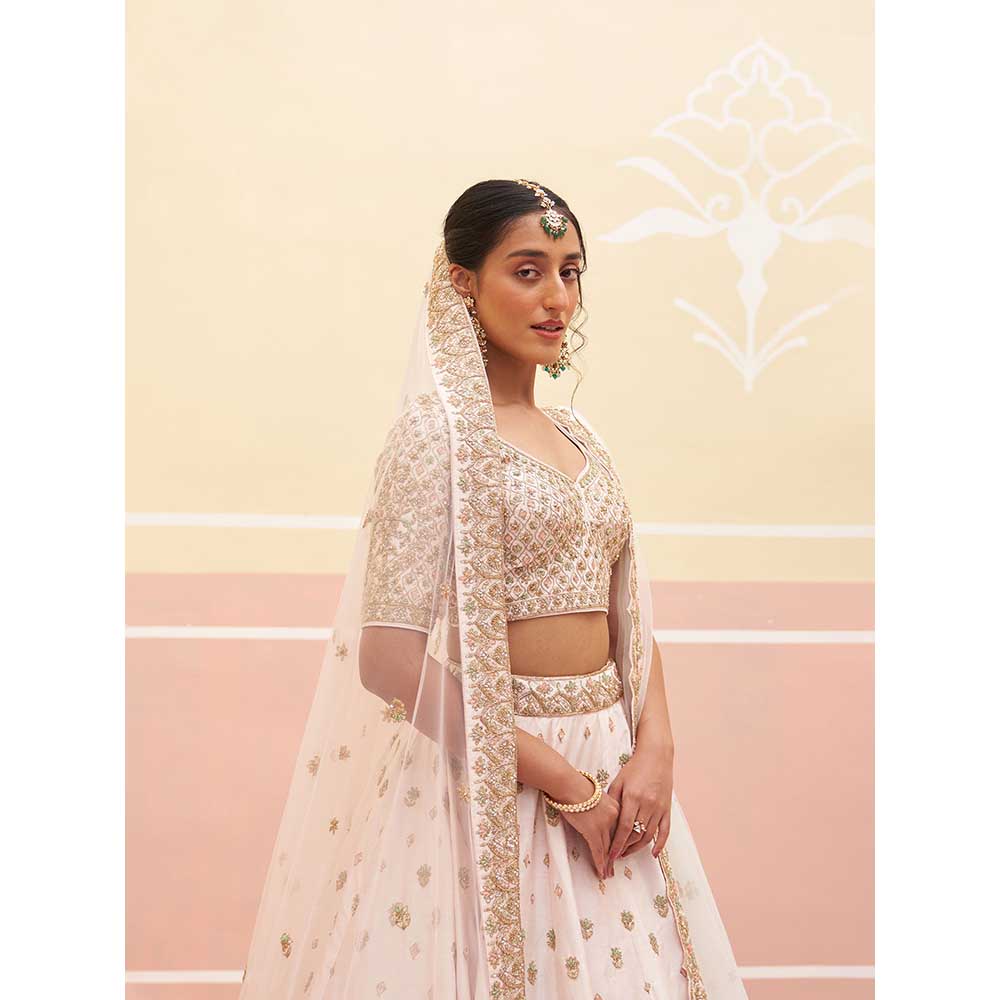 ANGAD SINGH Blush Pink Raw Silk Lehnga with Blouse & Dupatta (Set of 3)