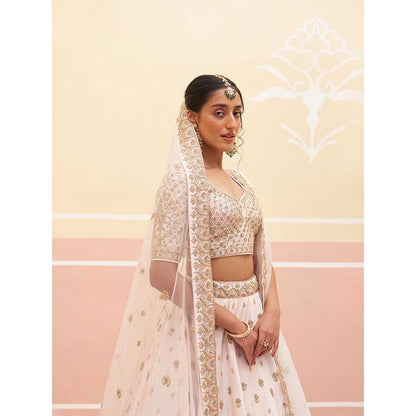 ANGAD SINGH Blush Pink Raw Silk Lehnga with Blouse & Dupatta (Set of 3)